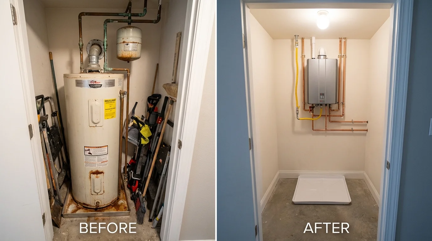 Tank water heater versus wall-mounted tankless unit comparison for New Hope, PA homeowners