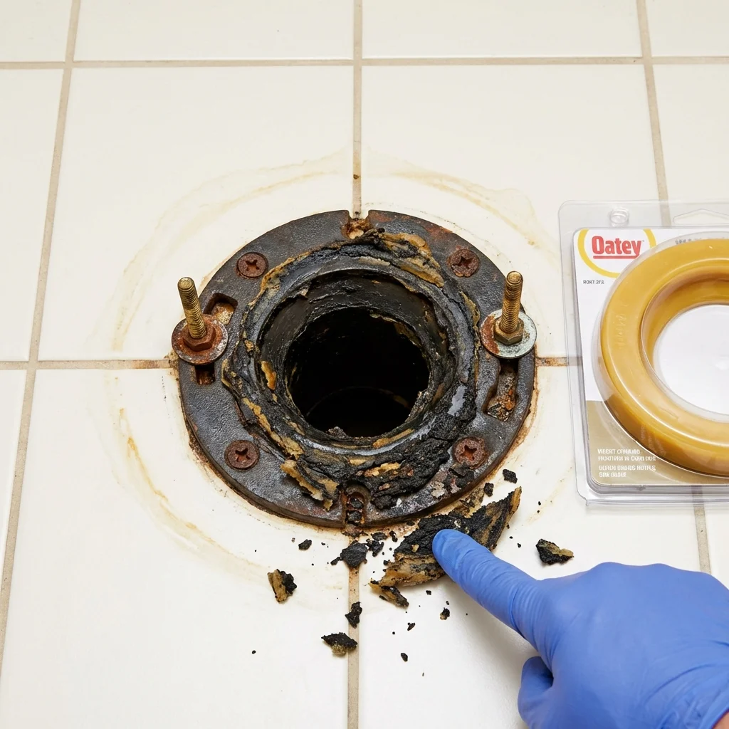 Failed wax ring showing water seepage at the base of a toilet in a New Hope, PA home